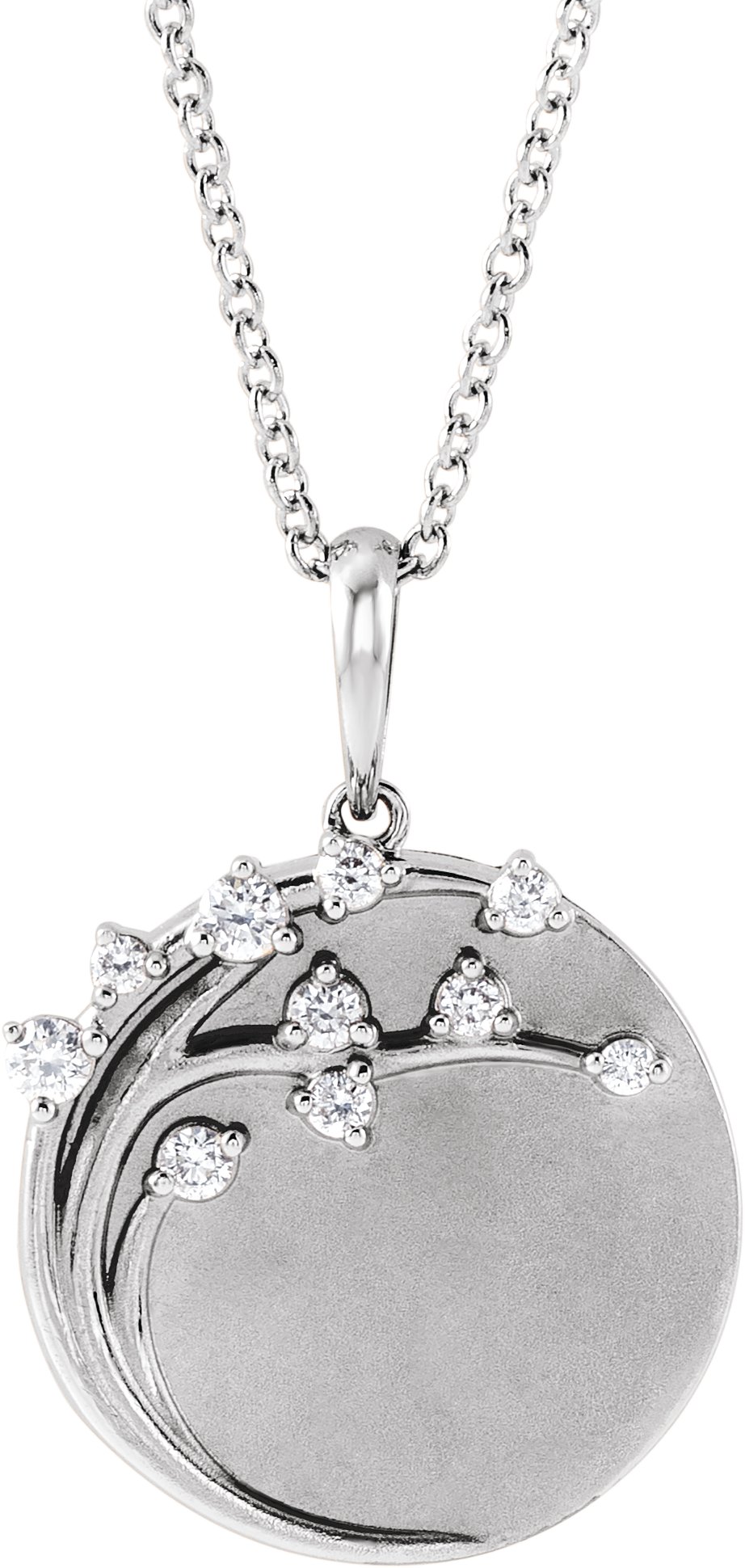 14K White 1/8 CTW Natural Diamond Engravable Family Tree 16-18 Necklace 