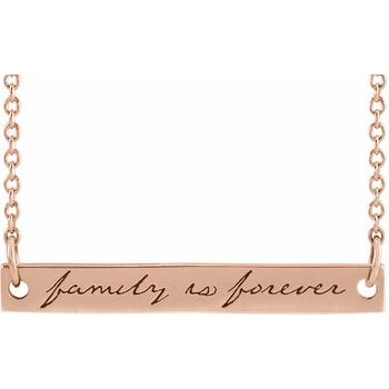 14K Rose 35x6 mm Engraved Family is Forever Bar 18 inch Necklace Ref. 17541557