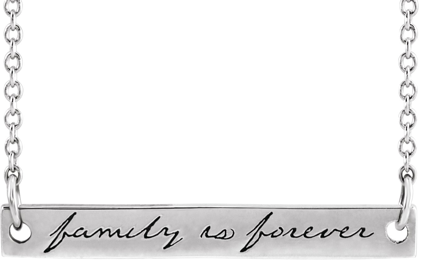 Platinum 35x6 mm Engraved Family is Forever Bar 16 inch Necklace Ref. 17541553