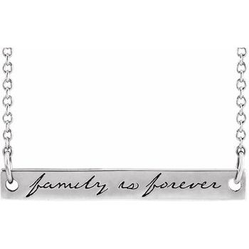 Platinum 35x6 mm Engraved Family is Forever Bar 18 inch Necklace Ref. 17541558