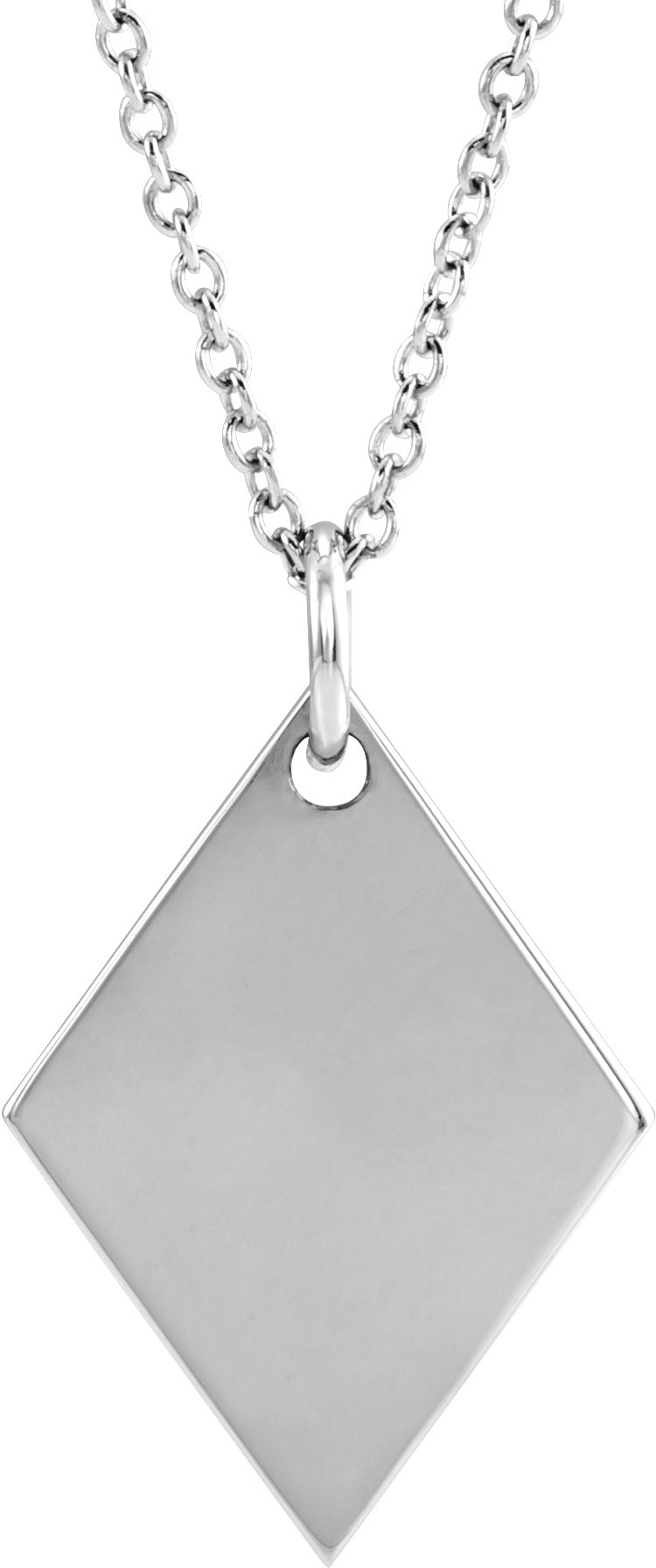 14K White Engravable Diamond-Shaped 16-18" Necklace
