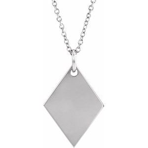 14K White Engravable Diamond-Shaped 16-18" Necklace