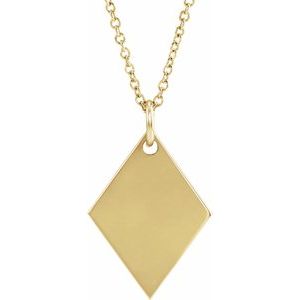 14K Yellow Engravable Diamond-Shaped 16-18" Necklace