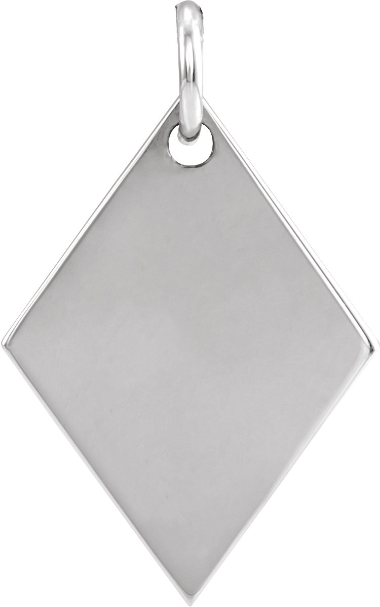 14K White 19.84x12.95 mm Engravable Diamond-Shaped Pendant