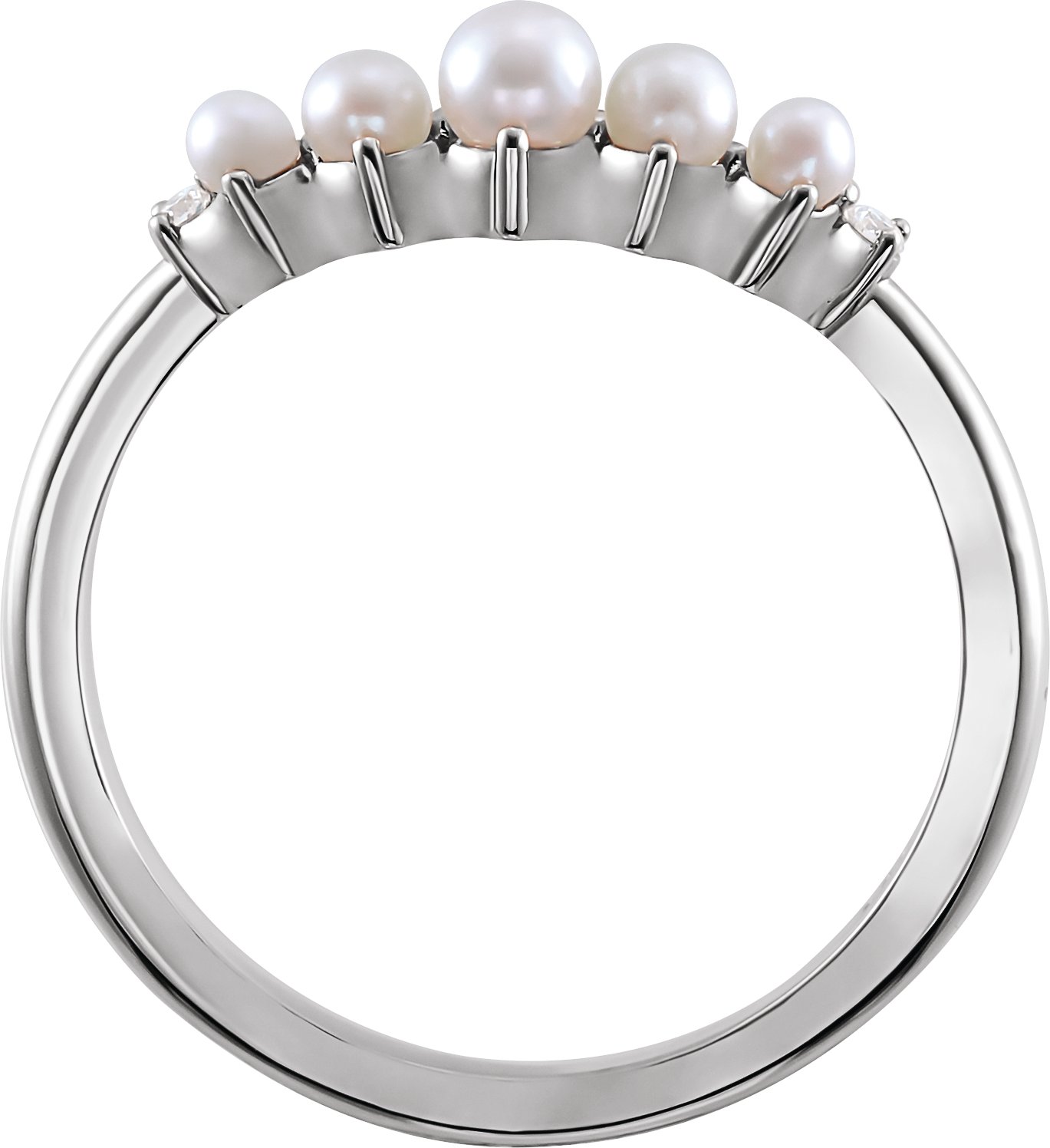 Alternative view of Cultured White Seed Pearl And .03 CTW Natural Diamond Contour Band – 14K White Gold