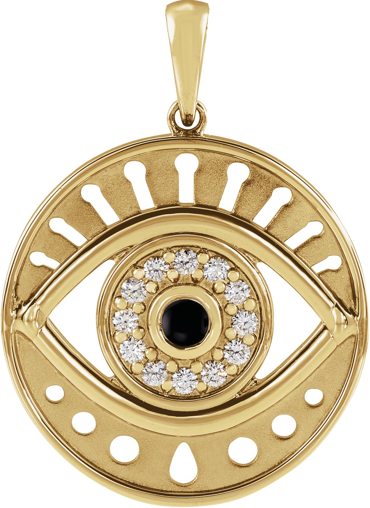 14K Yellow Natural Black Onyx & 1/6 CTW Natural Diamond Evil Eye Pendant