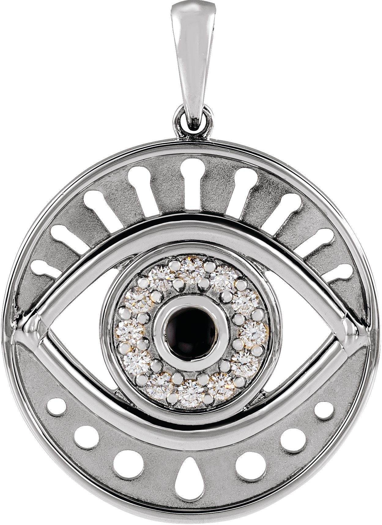 Sterling Silver Natural Black Onyx & 1/6 CTW Natural Diamond Evil Eye Pendant