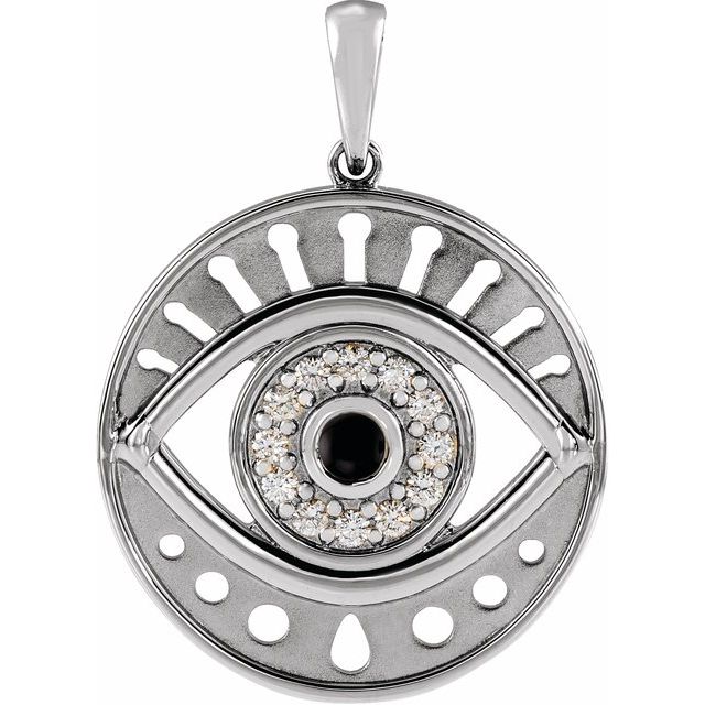 Sterling Silver Natural Onyx & 1/6 CTW Natural Diamond Evil Eye Pendant