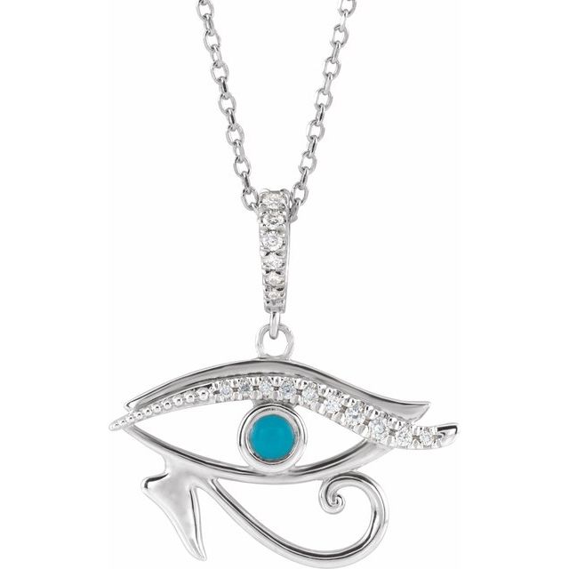 Sterling Silver Natural Turquoise & .08 CTW Natural Diamond Eye of Horus 16-18