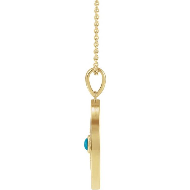 14K Yellow Natural Turquoise & 1/6 CTW Natural Diamond Evil Eye 16-18 Necklace