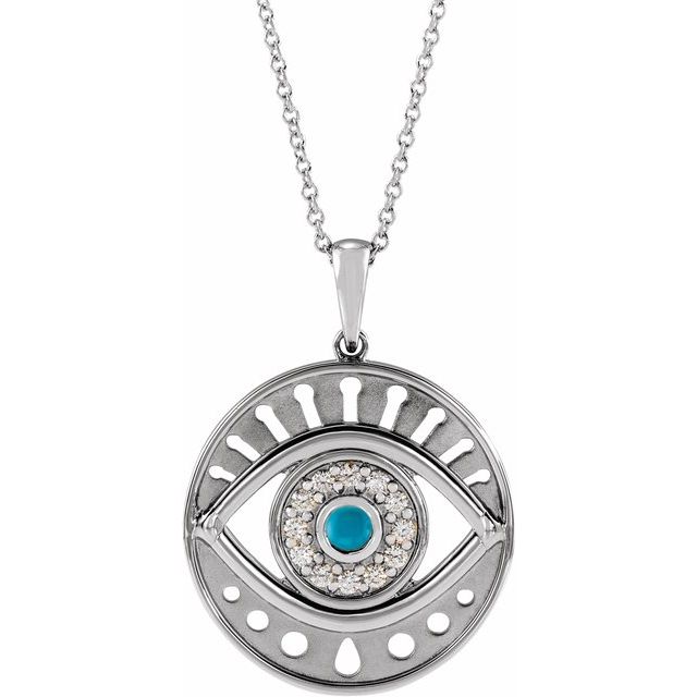Sterling Silver Natural Turquoise & 1/6 CTW Natural Diamond Evil Eye 16-18