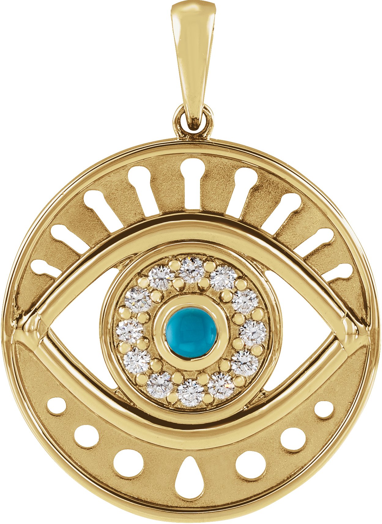 14K Yellow Natural Turquoise & 1/6 CTW Natural Diamond Evil Eye Pendant