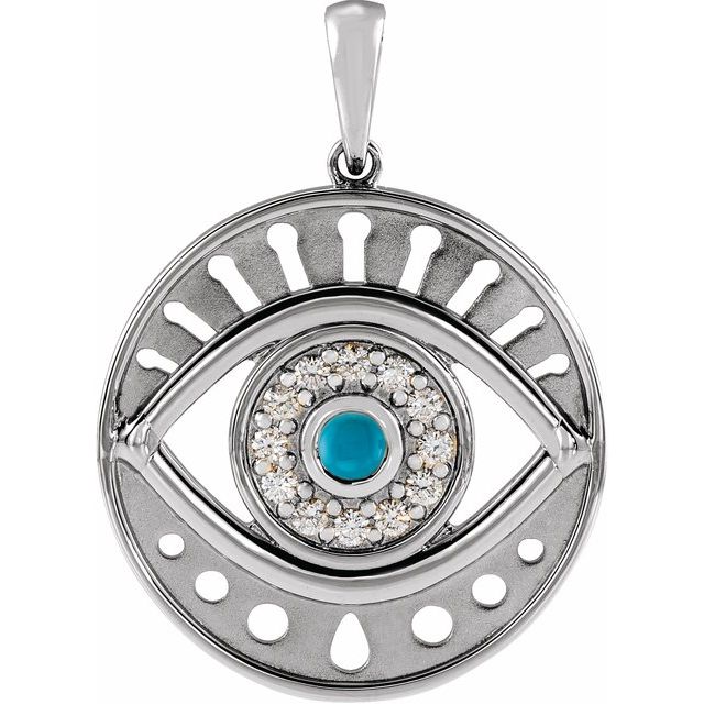 Sterling Silver Natural Turquoise & 1/6 CTW Natural Diamond Evil Eye Pendant