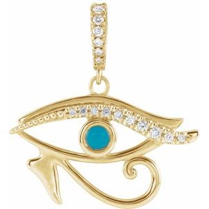 14K Yellow Natural Turquoise & .08 CTW Natural Diamond Eye of Horus Pendant