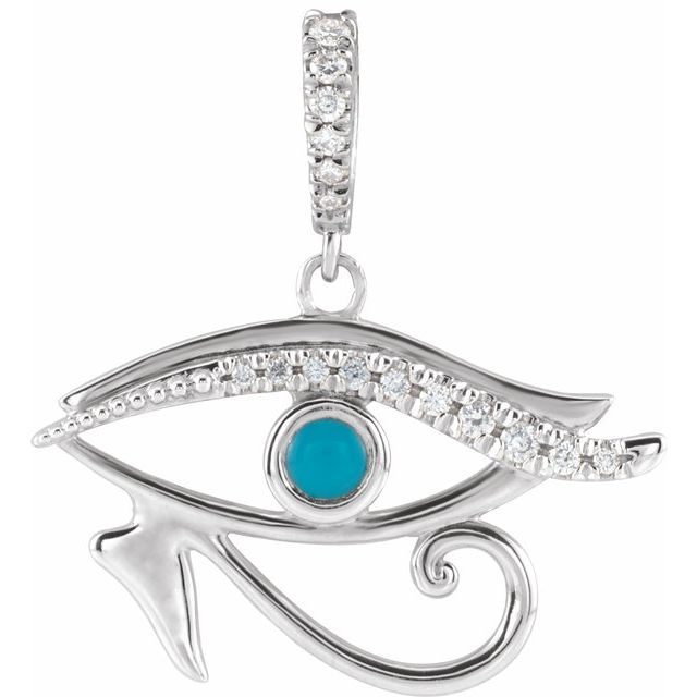 14K White Natural Turquoise & .08 CTW Natural Diamond Eye of Horus Pendant