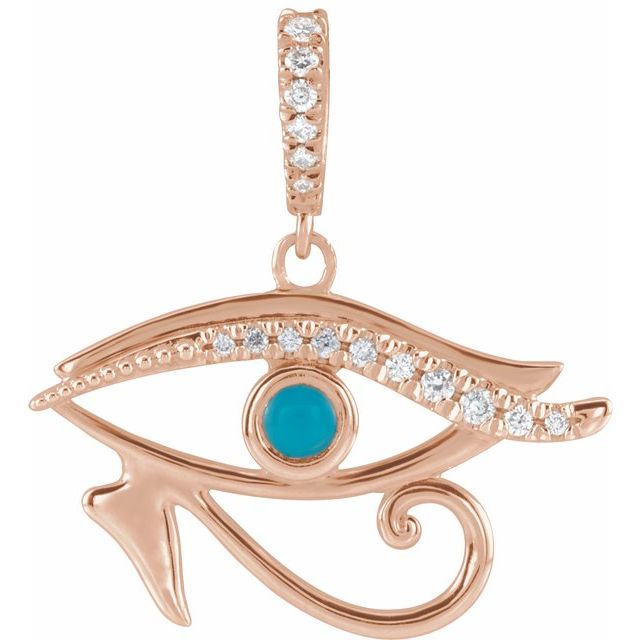14K Rose Natural Turquoise & .08 CTW Natural Diamond Eye of Horus Pendant