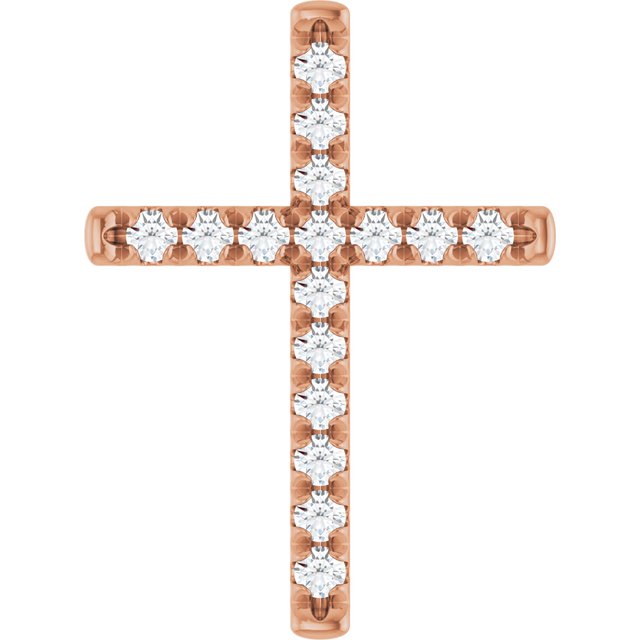 14K Rose 3/4 CTW Natural Diamond French-Set Cross Pendant