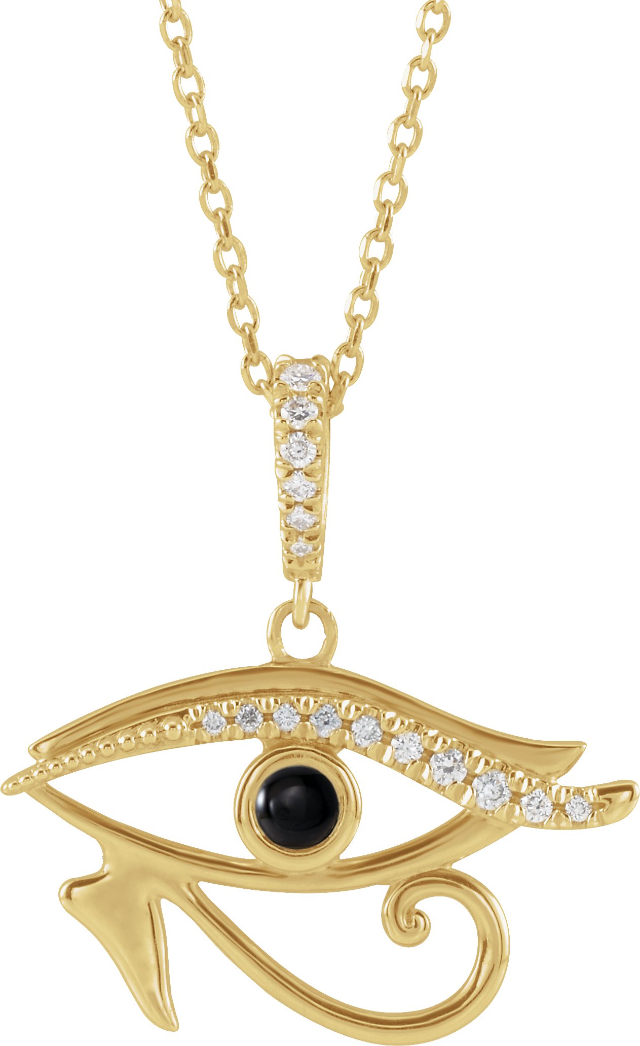 14K Yellow Natural Black Onyx & .08 CTW Natural Diamond Eye of Horus 16-18" Necklace