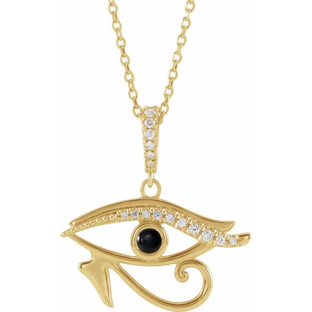 14K Yellow Natural Black Onyx & .08 CTW Natural Diamond Eye of Horus 16-18