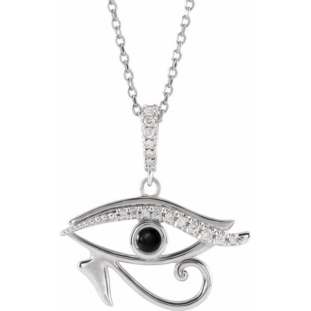 14K White Natural Black Onyx & .08 CTW Natural Diamond Eye of Horus 16-18