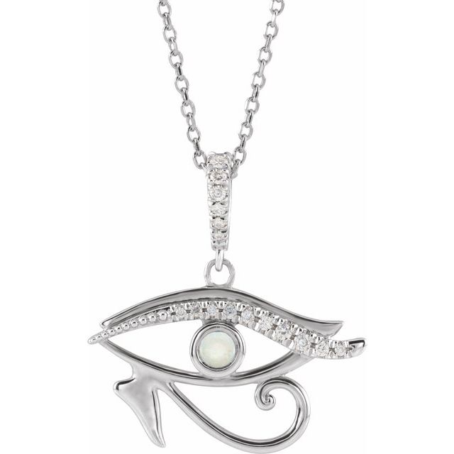 Platinum Natural Ethiopian Opal & .08 CTW Natural Diamond Eye of Horus 16-18