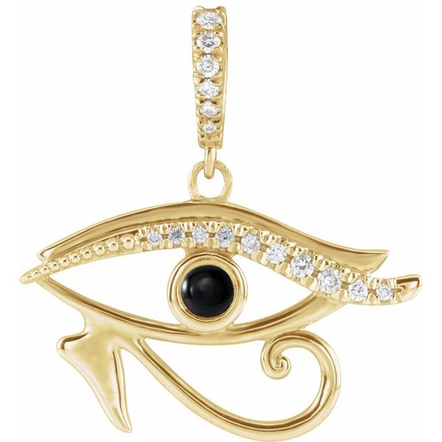 14K Yellow Natural Black Onyx & .08 CTW Natural Diamond Eye of Horus Pendant
