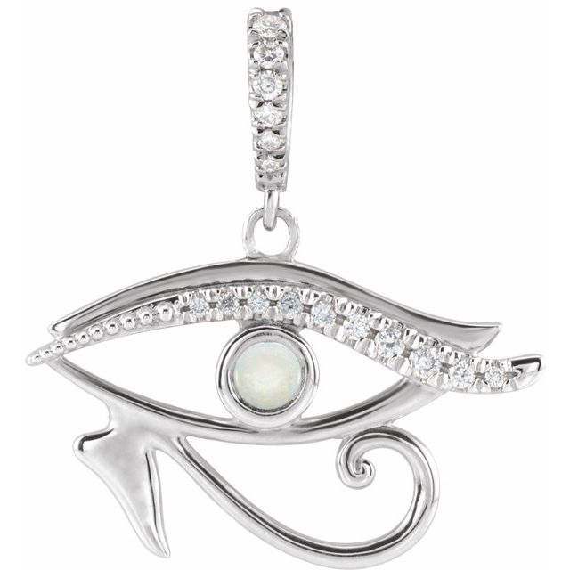Sterling Silver Natural Ethiopian Opal & .08 CTW Natural Diamond Eye of Horus Pendant
