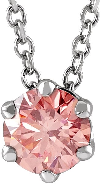 14K White 3/8 CT Pink Lab-Grown Diamond Solitaire 16-18" Necklace
