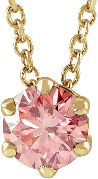 14K Yellow 3/8 CT Pink Lab-Grown Diamond Solitaire 16-18" Necklace