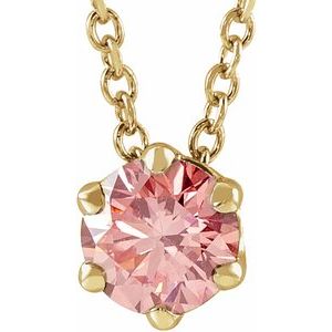 14K Yellow 3/8 CT Pink Lab-Grown Diamond Solitaire 16-18" Necklace