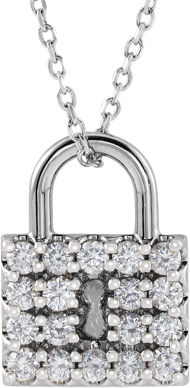 Sterling Silver 1/2 CTW Natural Diamond Lock 16-18" Necklace