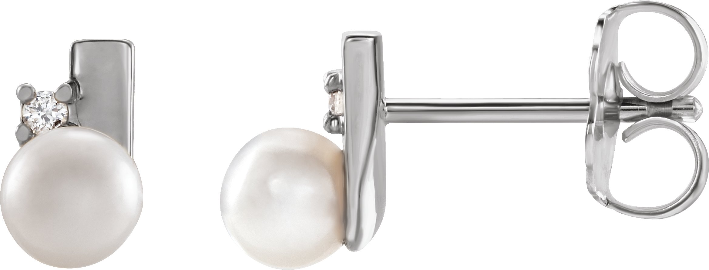 14K White Cultured Akoya Pearl & .03 CTW Diamond Geometric Earrings