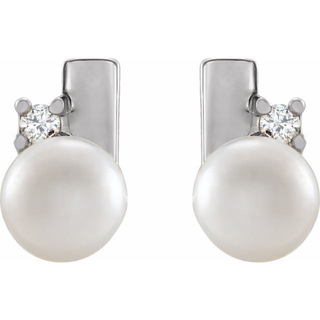 14K White Cultured Akoya Pearl & .03 CTW Diamond Geometric Earrings
