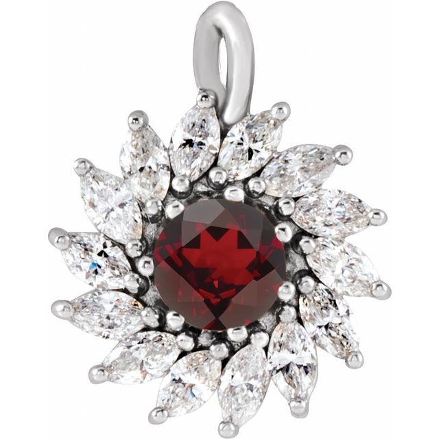 Sterling Silver Natural Mozambique Garnet & 5/8 CTW Natural Diamond Halo-Style Pendant