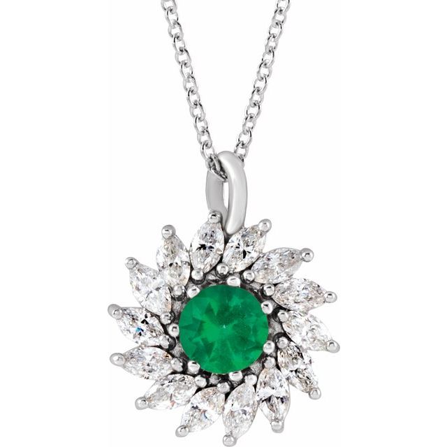 Platinum Lab-Grown Emerald & 5/8 CTW Natural Diamond Halo-Style 16-18