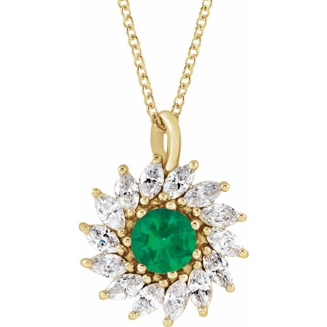 14K Yellow Natural Emerald & 5/8 CTW Natural Diamond Halo-Style 16-18