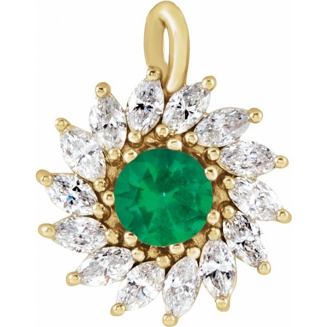 14K Yellow Natural Emerald & 5/8 CTW Natural Diamond Halo-Style Pendant