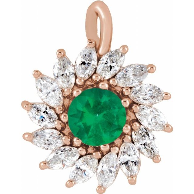 14K Rose Natural Emerald & 5/8 CTW Natural Diamond Halo-Style Pendant
