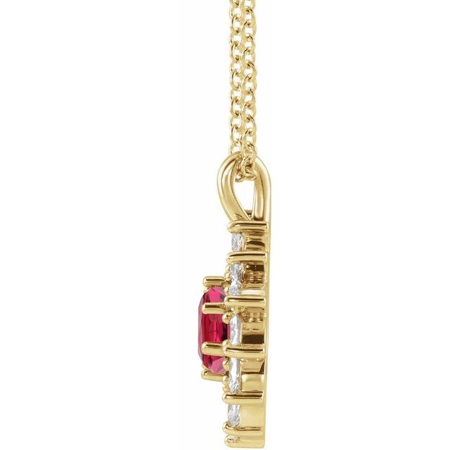 14K Yellow Lab-Grown Ruby & 5/8 CTW Natural Diamond Halo-Style 16-18 Necklace