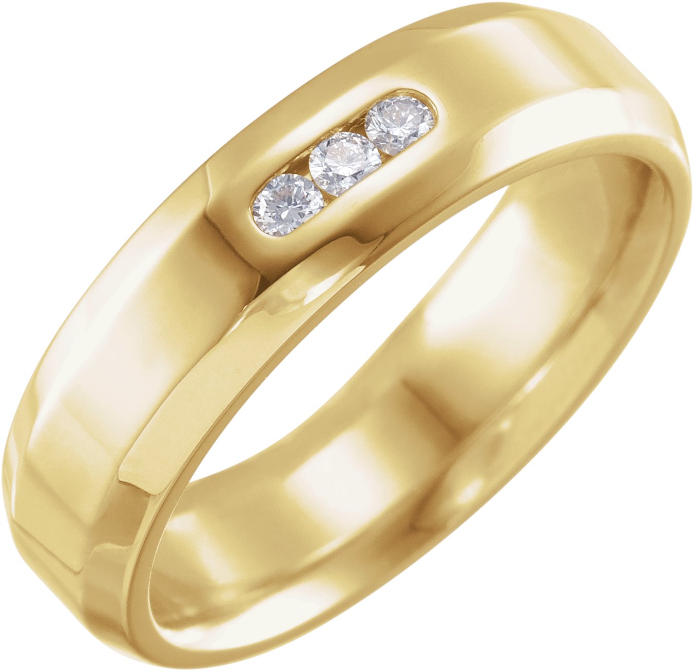 14K Yellow 1/8 CT Diamond 6 mm Beveled-Edge Band Size 10