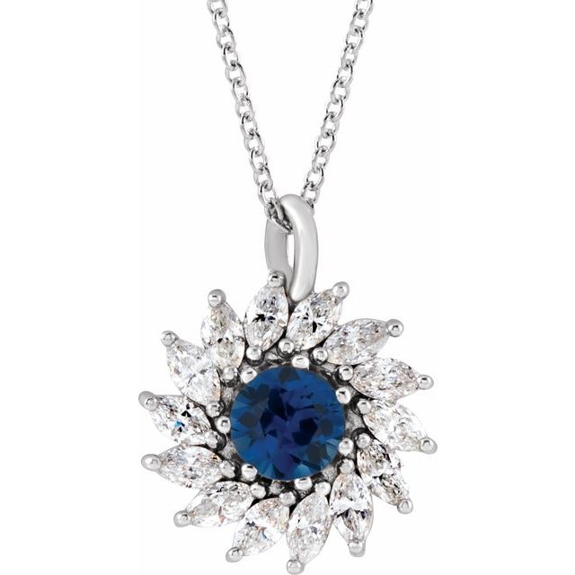 Platinum Lab-Grown Blue Sapphire & 5/8 CTW Natural Diamond Halo-Style 16-18