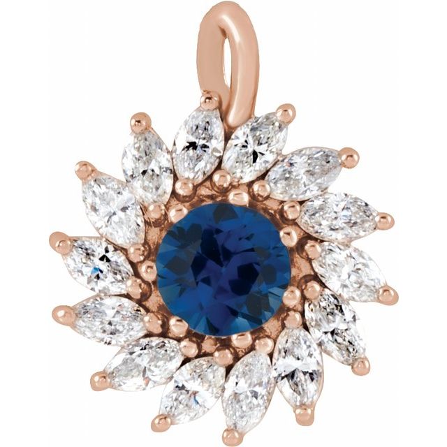 14K Rose Lab-Grown Blue Sapphire & 5/8 CTW Natural Diamond Halo-Style Pendant