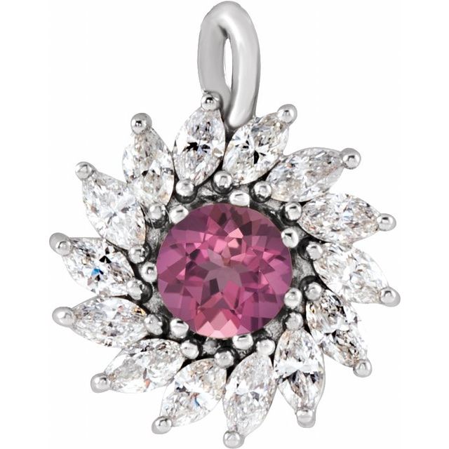 Platinum Natural Pink Tourmaline & 5/8 CTW Natural Diamond Halo-Style Pendant