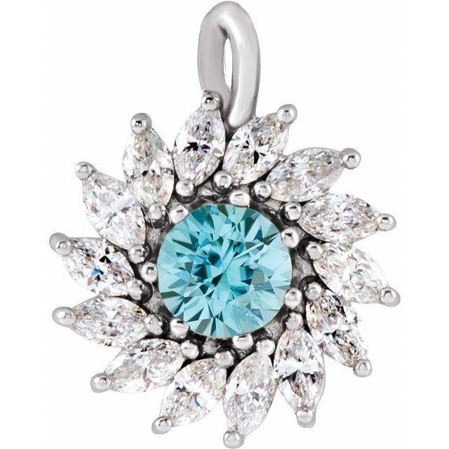 Sterling Silver Natural Blue Zircon & 1/2 CTW Natural Diamond Halo-Style Pendant
