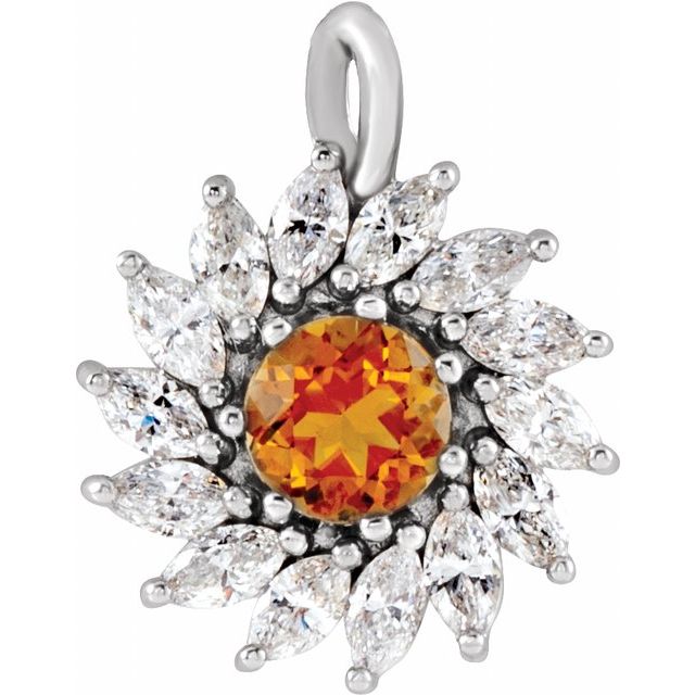 Sterling Silver Natural Citrine & 5/8 CTW Natural Diamond Halo-Style Pendant