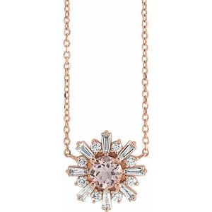14K Rose Natural Pink Morganite & 3/8 CTW Natural Diamond Starburst 18" Necklace