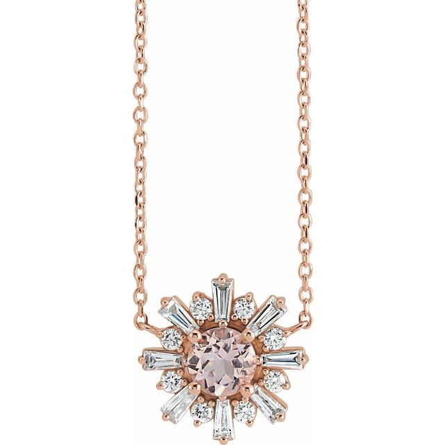 14K Rose Natural Pink Morganite & 3/8 CTW Natural Diamond Starburst 18 Necklace