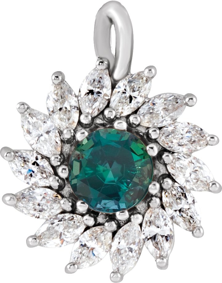 Lab-Grown Blue Sapphire & 1/2 CTW Natural Diamond Halo-Style 16-18" Necklace