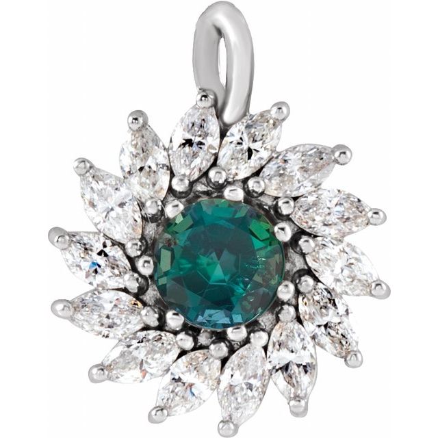 Sterling Silver Lab-Grown Alexandrite & 1/2 CTW Natural Diamond Halo-Style Pendant