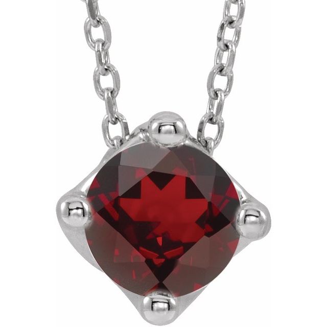 Sterling Silver 6 mm Round Natural Mozambique Garnet Solitaire 16-18